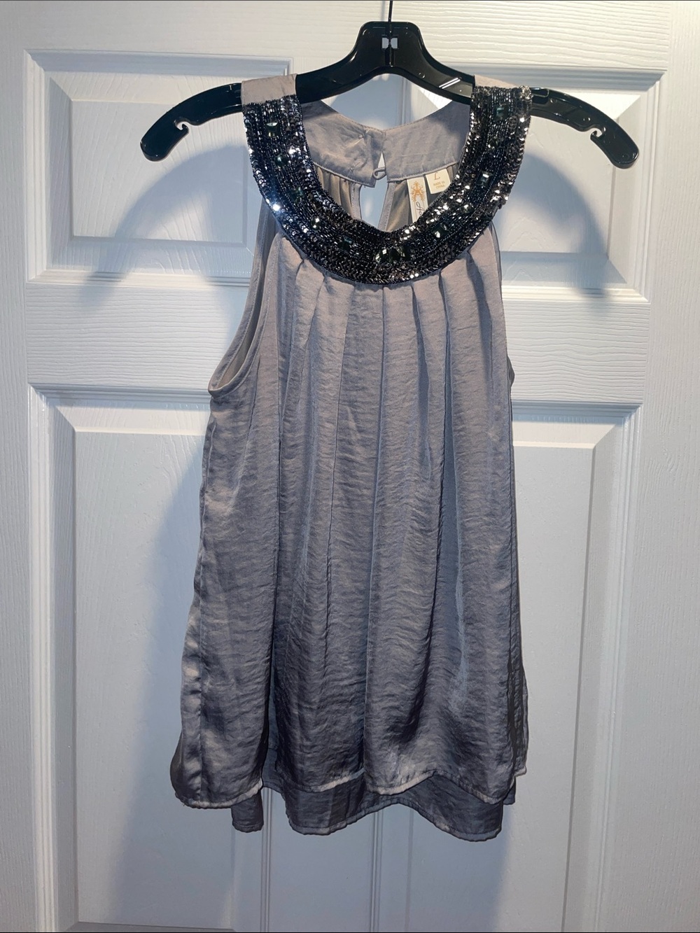 Adiva Beaded Sequin Collar Tunic - Silver Gray